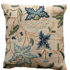 Blue Linen Crewel Cushion Cover