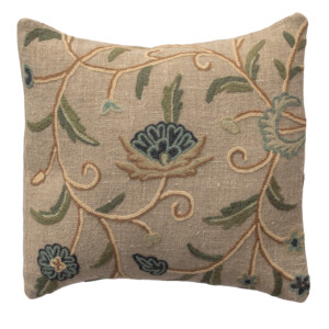 Blue Linen Crewel Cushion Cover