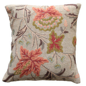 Pink Linen Crewel Cushion Cover